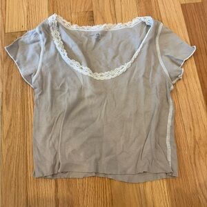 Brandy Melville Beige Lace Trim Top